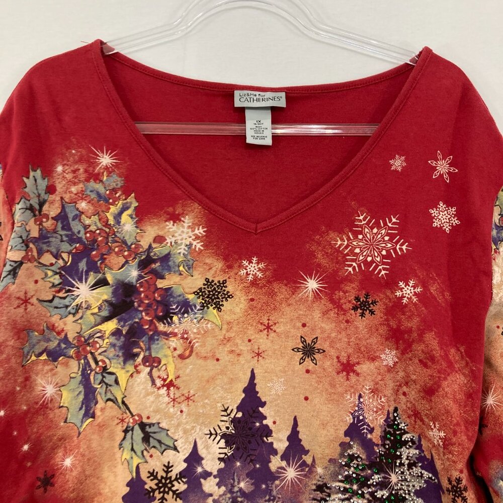 Catherines Size 1x Red Multi Color Festive Holida… - image 3